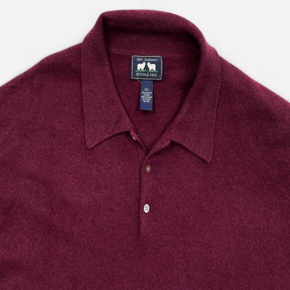 Woods & Gray Cashmere Sweater Men's 2XL Button Collar Burgundy Red Long Sleeve - Picture 3 of 7